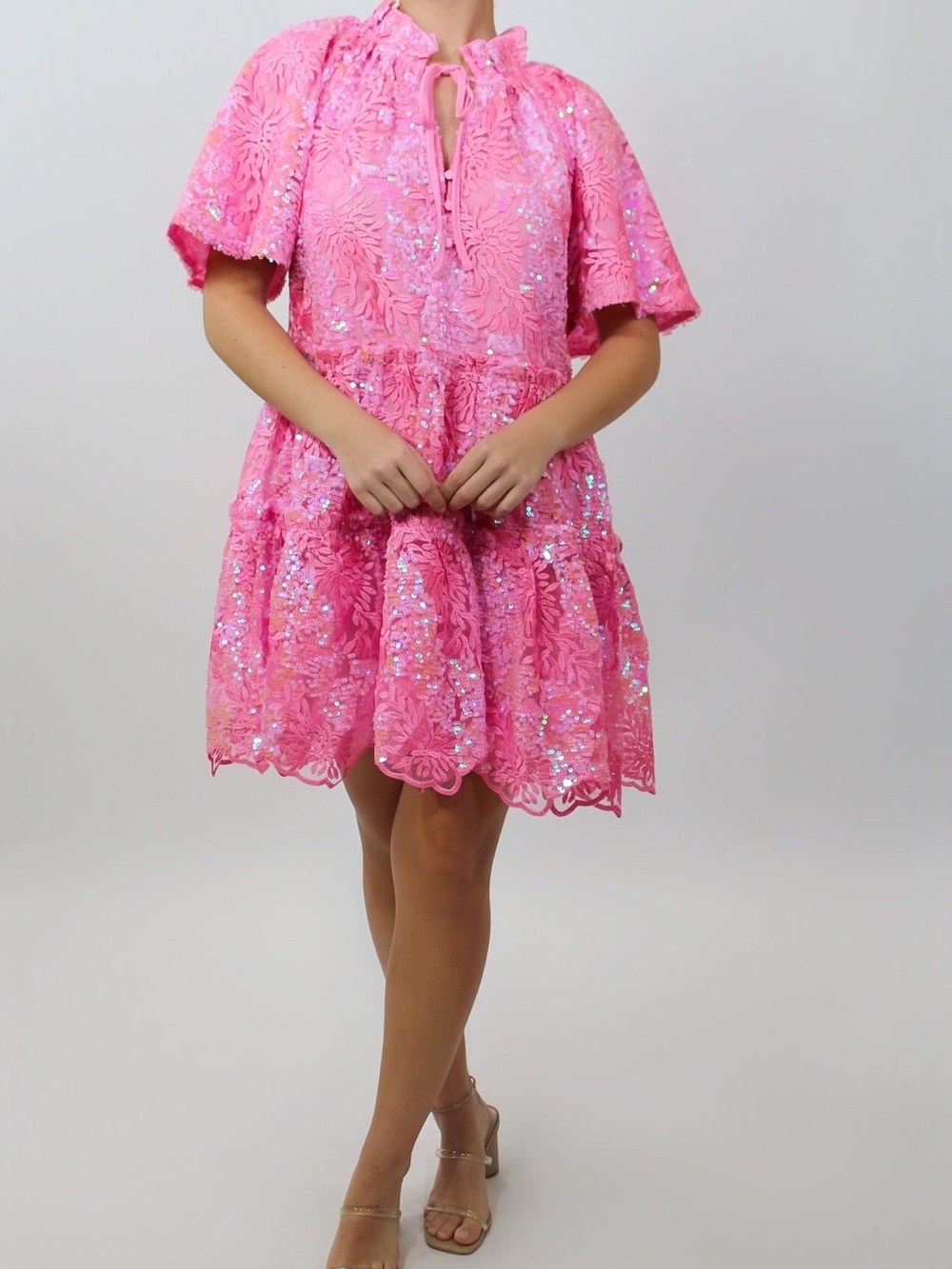 Buddy Love Hot Pink Sequin Lace Midi Dress (Oversized)